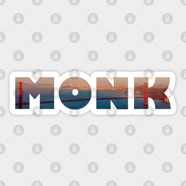 Monk - Golden Gate Bridge Sticker by MurderSheWatched